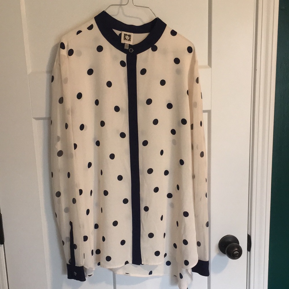 EUC Women’s Anne Klein Navy/Cream Blouse size XL